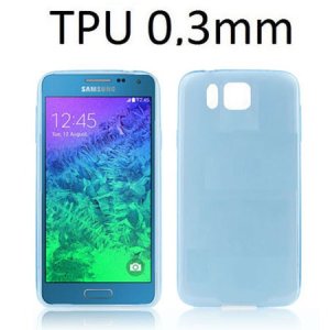 CUSTODIA GEL TPU SILICONE ULTRA SLIM 0,3mm per SAMSUNG G850 GALAXY ALPHA COLORE AZZURRO TRASPARENTE