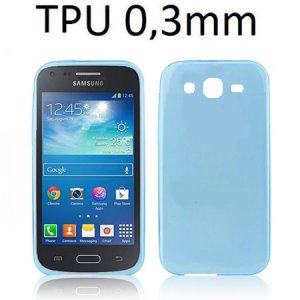 CUSTODIA GEL TPU SILICONE ULTRA SLIM 0,3mm per SAMSUNG G3500 GALAXY CORE PLUS, G3502 GALAXY TREND 3 AZZURRO TRASPARENTE