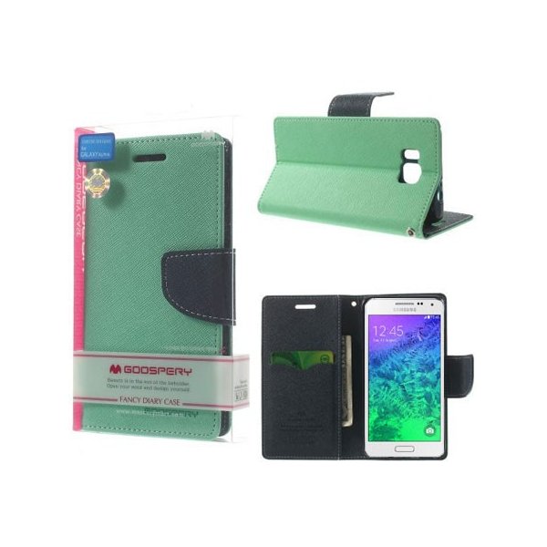 CUSTODIA FLIP ORIZZONTALE per SAMSUNG G850 GALAXY ALPHA CON STAND E PORTA CARTE VERDE ACQUA FANCY DIARY BLISTER MERCURY