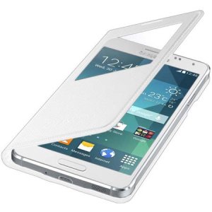 CUSTODIA S VIEW COVER ORIGINALE SAMSUNG BIANCO EFFETTO PUNTINATO per G850 GALAXY ALPHA CON FINESTRA ID BLISTER