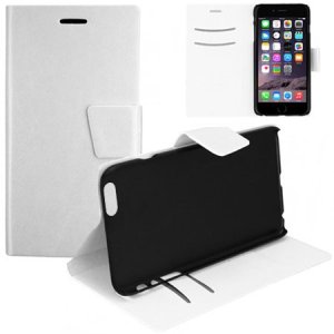 CUSTODIA FLIP ORIZZONTALE PELLE per APPLE IPHONE 6 PLUS, IPHONE 6S PLUS 5.5" POLLICI CON PORTA CARTE E STAND COLORE BIANCO