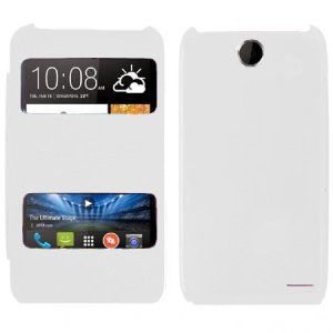 CUSTODIA FLIP COVER ORIZZONTALE per HTC DESIRE 310 CON DOPPIA FINESTRA IDENTIFICATIVO CHIAMANTE BIANCO (NO RIMOZIONE COVER)