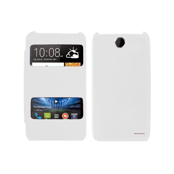 CUSTODIA FLIP COVER ORIZZONTALE per HTC DESIRE 310 CON DOPPIA FINESTRA IDENTIFICATIVO CHIAMANTE BIANCO (NO RIMOZIONE COVER)