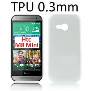 CUSTODIA GEL TPU SILICONE ULTRA SLIM 0,3mm per HTC ONE 2 MINI, M8 MINI COLORE BIANCO TRASPARENTE