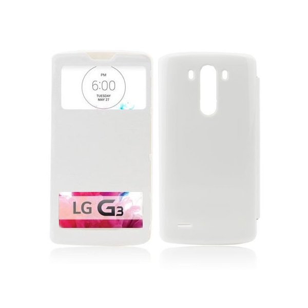 CUSTODIA FLIP ORIZZONTALE ULTRA SLIM per LG G3 D850, D855, LS990 CON DOPPIA FINESTRA IDENTIFICATIVO CHIAMANTE COLORE BIANCO