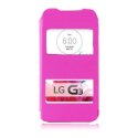 CUSTODIA FLIP ORIZZONTALE ULTRA SLIM per LG G3 D850, D855, LS990 CON DOPPIA FINESTRA IDENTIFICATIVO CHIAMANTE COLORE ROSA