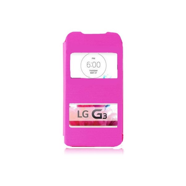 CUSTODIA FLIP ORIZZONTALE ULTRA SLIM per LG G3 D850, D855, LS990 CON DOPPIA FINESTRA IDENTIFICATIVO CHIAMANTE COLORE ROSA