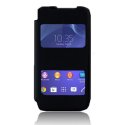 CUSTODIA FLIP COVER ORIZZONTALE per SONY XPERIA M2 CON DOPPIA FINESTRA IDENTIFICATIVO CHIAMANTE NERO (NO RIMOZIONE COVER)