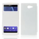 CUSTODIA FLIP COVER ORIZZONTALE per SONY XPERIA M2 CON DOPPIA FINESTRA IDENTIFICATIVO CHIAMANTE BIANCO (NO RIMOZIONE COVER)