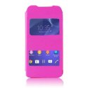 CUSTODIA FLIP COVER ORIZZONTALE per SONY XPERIA M2 CON DOPPIA FINESTRA IDENTIFICATIVO CHIAMANTE ROSA (NO RIMOZIONE COVER)