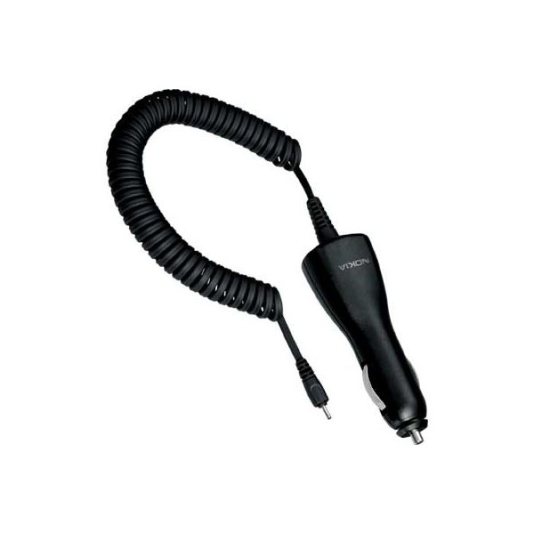 CARICATORE AUTO ORIGINALE NOKIA CON CONNETTORE 2 MM (SPINOTTO PICCOLO) E CAVO A SPIRALE COLORE NERO DC-4E BULK