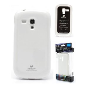 CUSTODIA GEL TPU SILICONE per SAMSUNG I8190 GALAXY S3 MINI BIANCO LUCIDO CON GLITTER ALTA QUALITA' MERCURY BLISTER