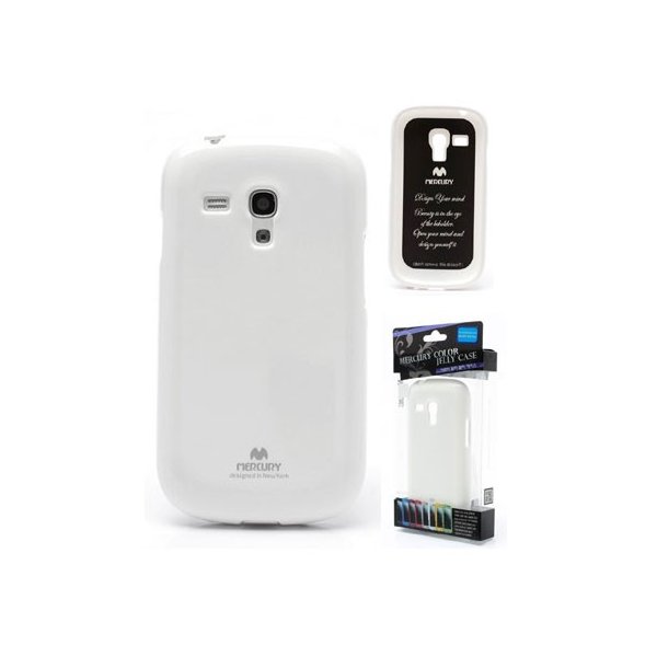 CUSTODIA GEL TPU SILICONE per SAMSUNG I8190 GALAXY S3 MINI BIANCO LUCIDO CON GLITTER ALTA QUALITA' MERCURY BLISTER