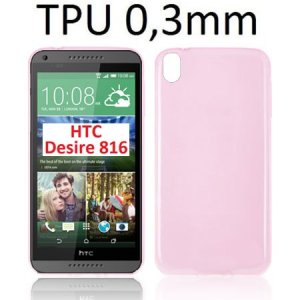 CUSTODIA GEL TPU SILICONE ULTRA SLIM 0,3mm per HTC DESIRE 816, DESIRE 816G DUAL SIM COLORE ROSA TRASPARENTE