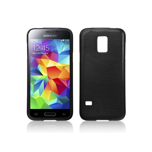 CUSTODIA TPU SILICONE per SAMSUNG G800 GALAXY S5 MINI COLORE NERO EFFETTO METALLICO