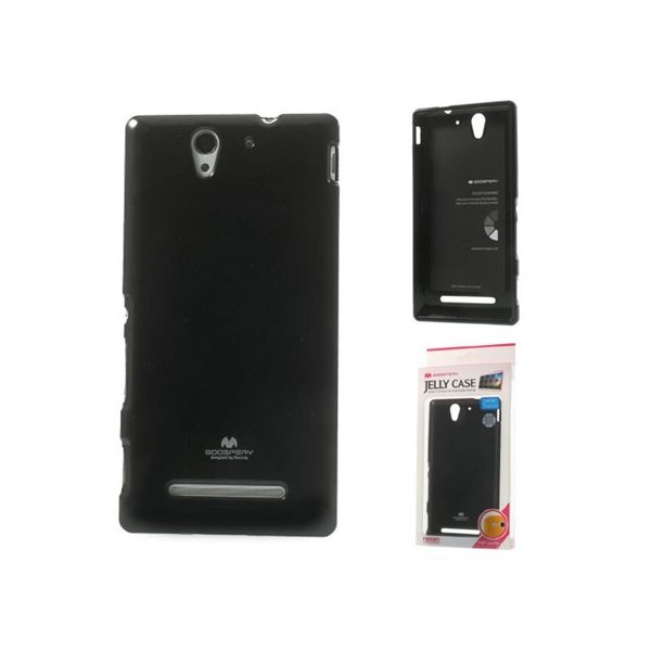 CUSTODIA GEL TPU SILICONE per SONY XPERIA C3 D2533 NERO LUCIDO CON GLITTER ALTA QUALITA' MERCURY BLISTER