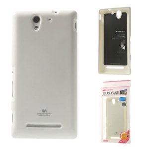 CUSTODIA GEL TPU SILICONE per SONY XPERIA C3 D2533 BIANCO LUCIDO CON GLITTER ALTA QUALITA' MERCURY BLISTER