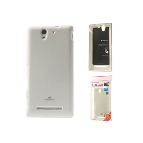 CUSTODIA GEL TPU SILICONE per SONY XPERIA C3 D2533 BIANCO LUCIDO CON GLITTER ALTA QUALITA' MERCURY BLISTER