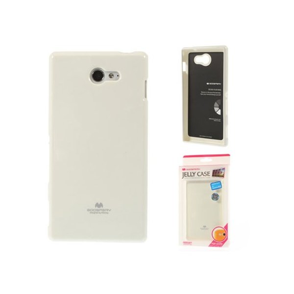 CUSTODIA GEL TPU SILICONE per SONY XPERIA M2 BIANCO LUCIDO CON GLITTER ALTA QUALITA' MERCURY BLISTER