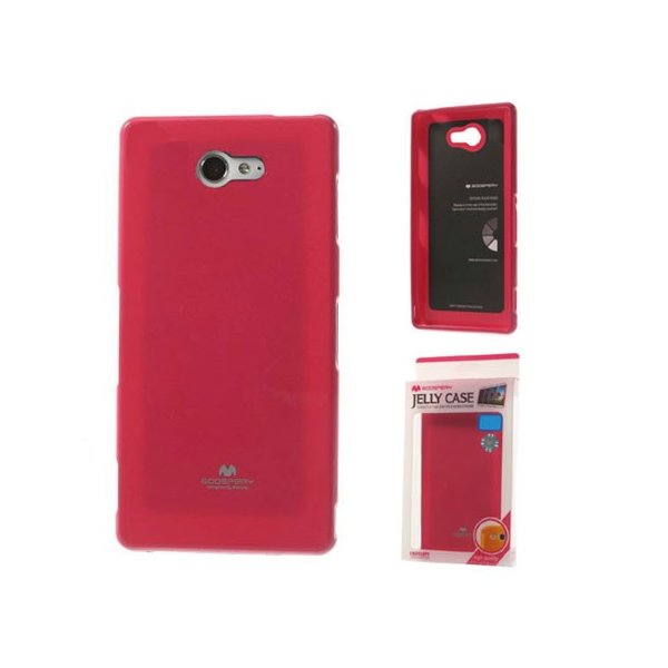 CUSTODIA GEL TPU SILICONE per SONY XPERIA M2 FUCSIA LUCIDO CON GLITTER ALTA QUALITA' MERCURY BLISTER