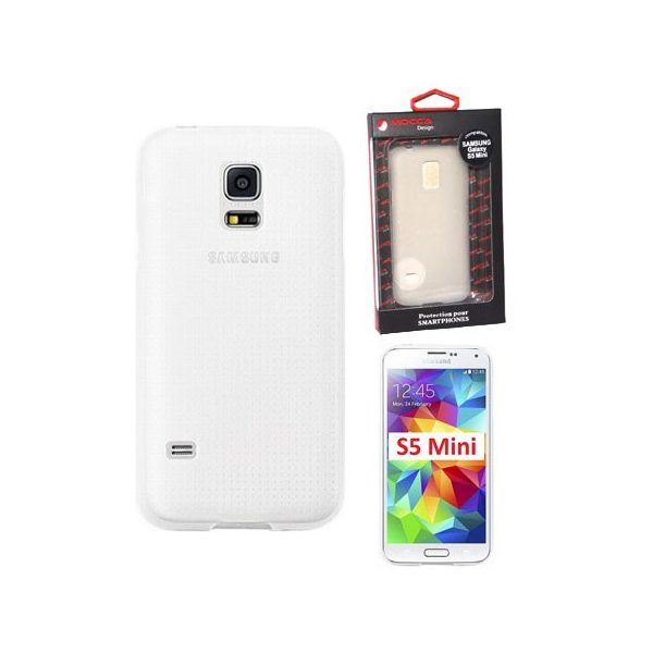 CUSTODIA GEL TPU SILICONE per SAMSUNG G800 GALAXY S5 MINI COLORE BIANCO-TRASPARENTE ALTA QUALITA' MOCCA BLISTER