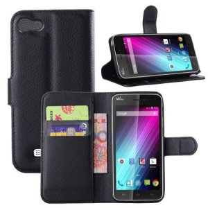 CUSTODIA FLIP ORIZZONTALE PELLE per WIKO LENNY CON TASCHE PORTA CARTE E STAND COLORE NERO