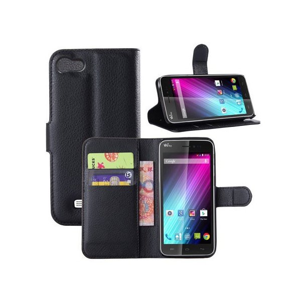 CUSTODIA FLIP ORIZZONTALE PELLE per WIKO LENNY CON TASCHE PORTA CARTE E STAND COLORE NERO