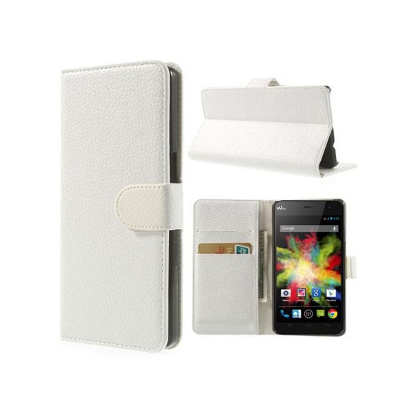 CUSTODIA FLIP ORIZZONTALE PELLE per WIKO BLOOM CON TASCHE PORTA CARTE E STAND COLORE BIANCO