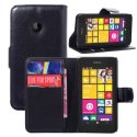 CUSTODIA FLIP ORIZZONTALE PELLE per NOKIA LUMIA 530 CON STAND E TASCHE PORTA CARTE COLORE NERO