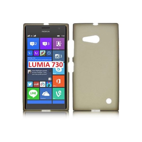 CUSTODIA GEL TPU SILICONE per NOKIA LUMIA 730 DUAL SIM, LUMIA 735 COLORE NERO TRASPARENTE