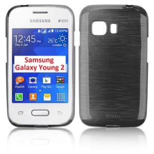 CUSTODIA GEL TPU SILICONE per SAMSUNG G130 GALAXY YOUNG 2 COLORE NERO EFFETTO METALLICO