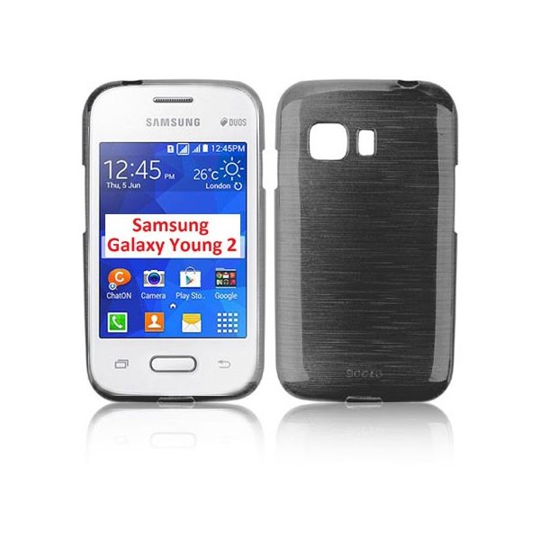 CUSTODIA GEL TPU SILICONE per SAMSUNG G130 GALAXY YOUNG 2 COLORE NERO EFFETTO METALLICO