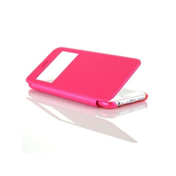 CUSTODIA FLIP ORIZZONTALE ULTRA SLIM per APPLE IPHONE 6, 6S 4.7" POLLICI CON FINESTRA IDENTIFICATIVO CHIAMANTE COLORE ROSA