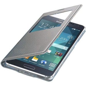 CUSTODIA S VIEW COVER ORIGINALE SAMSUNG ARGENTO EFFETTO PUNTINATO per G850 GALAXY ALPHA CON FINESTRA ID BLISTER