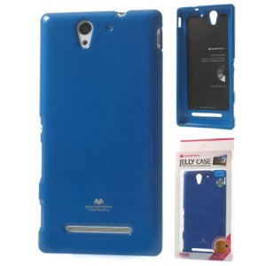 CUSTODIA GEL TPU SILICONE per SONY XPERIA C3 D2533 COLORE BLU LUCIDO CON GLITTER ALTA QUALITA' MERCURY BLISTER