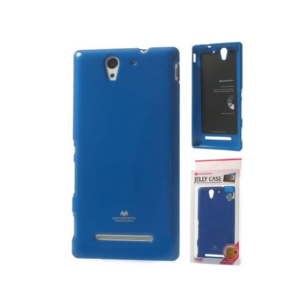 CUSTODIA GEL TPU SILICONE per SONY XPERIA C3 D2533 COLORE BLU LUCIDO CON GLITTER ALTA QUALITA' MERCURY BLISTER