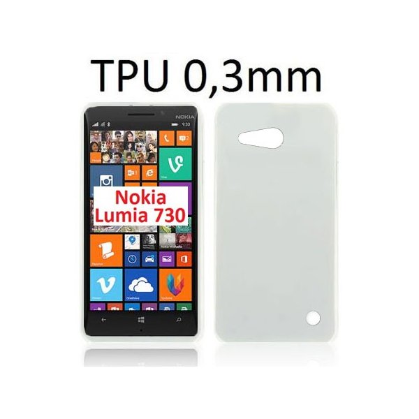 CUSTODIA GEL TPU SILICONE ULTRA SLIM 0,3mm per NOKIA LUMIA 730 DUAL SIM, LUMIA 735 COLORE BIANCO TRASPARENTE