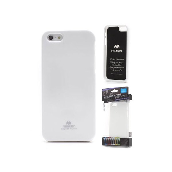 CUSTODIA GEL TPU SILICONE per APPLE IPHONE 5, 5S COLORE BIANCO LUCIDO CON GLITTER ALTA QUALITA' MERCURY BLISTER