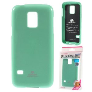 CUSTODIA GEL TPU SILICONE per SAMSUNG G800 GALAXY S5 MINI COLORE VERDE ACQUA LUCIDO CON GLITTER ALTA QUALITA' MERCURY BLISTER