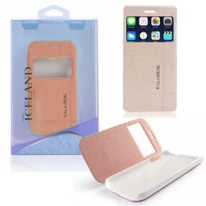 CUSTODIA FLIP ORIZZONTALE per APPLE IPHONE 6 PLUS, 6S PLUS 5.5" POLLICI CON FINESTRA ID ORO ALTA QUALITA' ICELAND II KALAIDENG