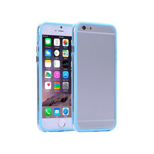 CUSTODIA GEL TPU SILICONE BUMPER per APPLE IPHONE 6, IPHONE 6S 4.7" POLLICI COLORE AZZURRO-TRASPARENTE-AZZURRO