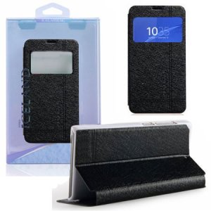 CUSTODIA FLIP ORIZZONTALE per SONY XPERIA Z3 COMPACT D5803, D5833 CON STAND E FINESTRA ID COLORE NERO ICELAND II