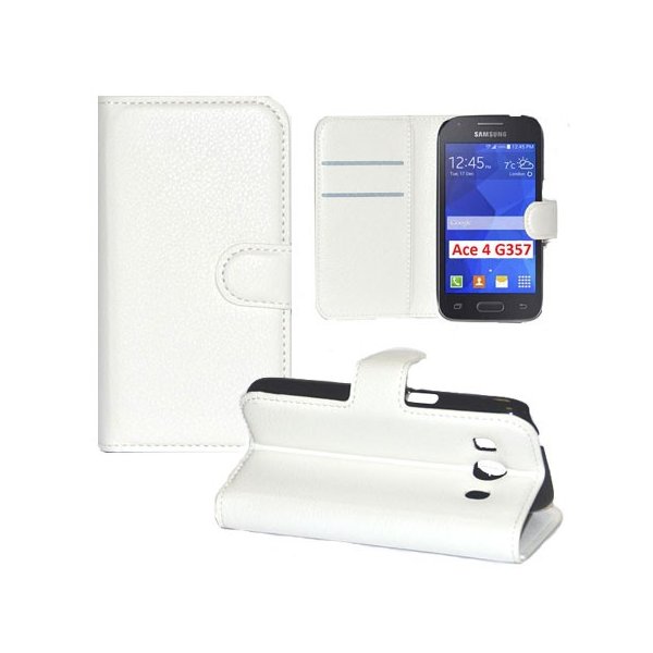 CUSTODIA FLIP ORIZZONTALE PELLE per SAMSUNG G357 GALAXY ACE 4 CON STAND, TASCHE PORTA CARTE E CHIUSURA MAGNETICA COLORE BIANCO