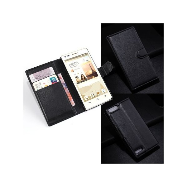 CUSTODIA FLIP ORIZZONTALE PELLE per HUAWEI ASCEND G6 LTE 4G, ASCEND P7 MINI CON STAND E TASCHE PORTA CARTE COLORE NERO