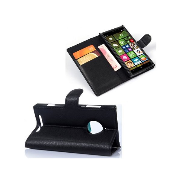 CUSTODIA FLIP ORIZZONTALE PELLE per NOKIA LUMIA 830 CON STAND, TASCHE PORTA CARTE E CHIUSURA MAGNETICA COLORE NERO