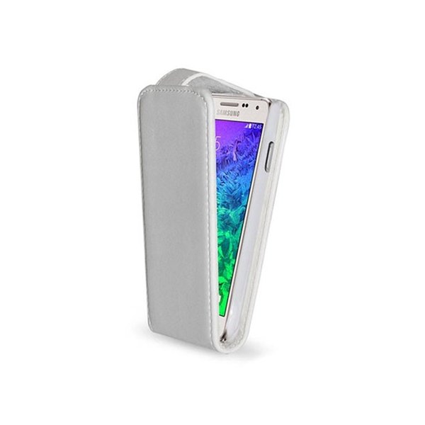 CUSTODIA FLIP VERTICALE PELLE per SAMSUNG G850 GALAXY ALPHA COLORE BIANCO