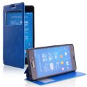 CUSTODIA FLIP ORIZZONTALE PELLE per SONY XPERIA Z3 CON FINESTRA ID ED INTERNO IN TPU SILICONE COLORE BLU