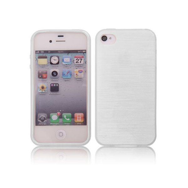 CUSTODIA TPU SILICONE per APPLE IPHONE 4, 4s COLORE BIANCO EFFETTO METALLICO