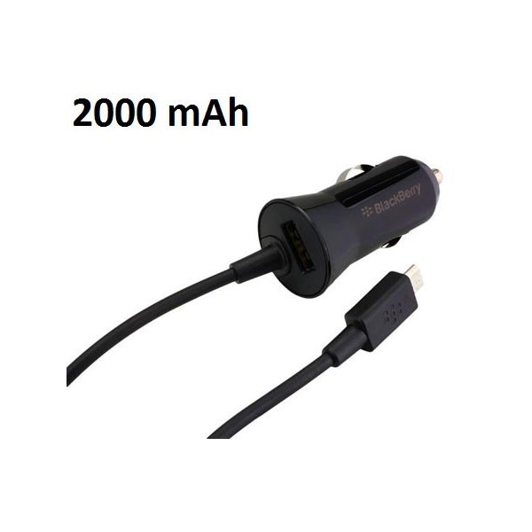 CARICATORE AUTO 2000mAh CON CONNETTORE MICRO USB + 1 PORTA USB COLORE NERO ASY-46706-001 ORIGINALE BLACKBERRY IN BULK