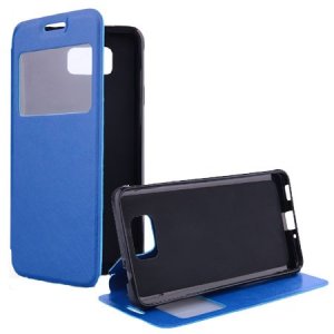 CUSTODIA FLIP ORIZZONTALE PELLE per SAMSUNG G850 GALAXY ALPHA  CON STAND, FINESTRA ID ED INTERNO IN TPU SILICONE COLORE BLU